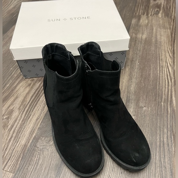 Sun + Stone Black Suede Booties - Picture 1 of 4